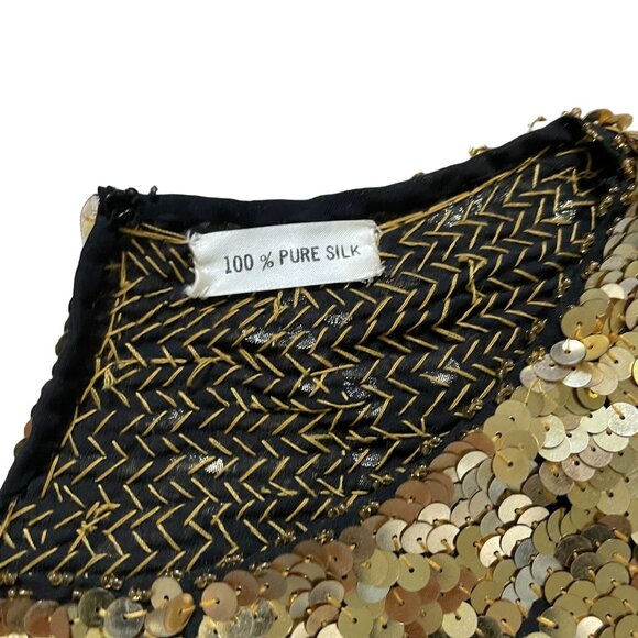 Vintage Women's Iris Silk Beaded Sequin Top Size 42 Gold Black Cocktail Going Ou - Picture 6 of 11